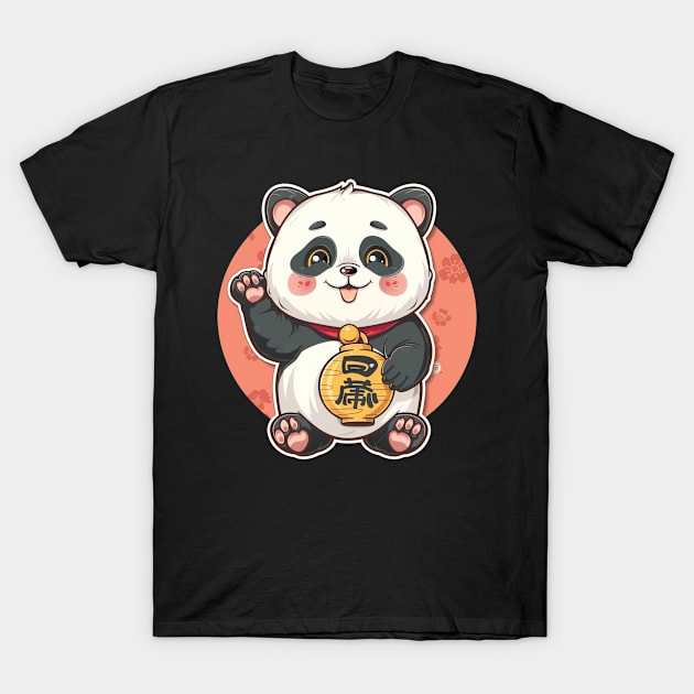 Panda As Japanese Maneki-Neko - Panda Bear Japanese T-Shirt by Anassein.os